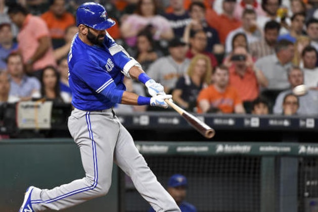 Toronto Blue Jays' Jose Bautista hits a solo home run off Houston Astros starting pitcher Lance McCullers in the third inning of a baseball game, Tuesday, Aug. 2, 2016, in Houston. The home run was Bautista's 300th for his career. (AP Photo/Eric Christian Smith)