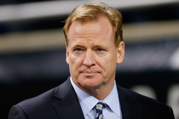 DETROIT, MI - NOVEMBER 24:  Commissioner of the National Football League Roger Goodell watches the pregame warms up prior to the start of the game between the Buffalo Bills and the New York Jets at Ford Field on November 24, 2014 in Detroit, Michigan. The Bills defeated the Jets 38-3.  (Photo by Leon Halip/Getty Images)