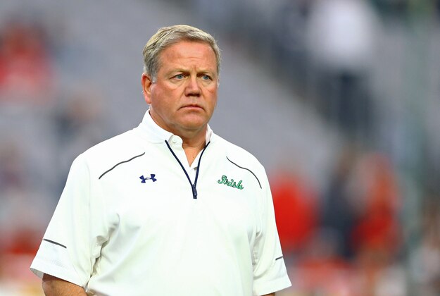 Jan 1, 2016; Glendale, AZ, USA; Notre Dame Fighting Irish head coach Brian Kelly prior to the game against the Ohio State Buckeyes during the 2016 Fiesta Bowl at University of Phoenix Stadium. Mandatory Credit: Mark J. Rebilas-USA TODAY Sports