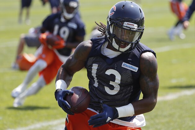 Jun 14, 2016; Lake Forest, IL, USA; Chicago Bears wide receiver Kevin White (13) runs with the ball during mini-camp at Halas Hall. Mandatory Credit: Kamil Krzaczynski-USA TODAY Sports