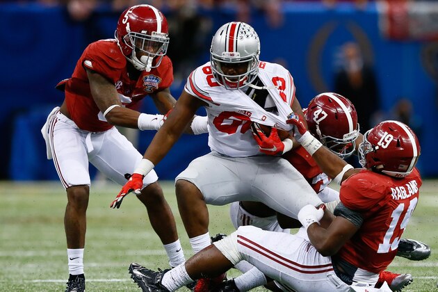 NEW ORLEANS, LA - JANUARY 01:  Noah Brown #80 of the Ohio State Buckeyes in action against the Alabama Crimson Tide during the All State Sugar Bowl at the Mercedes-Benz Superdome on January 1, 2015 in New Orleans, Louisiana.  (Photo by Kevin C. Cox/Getty Images)