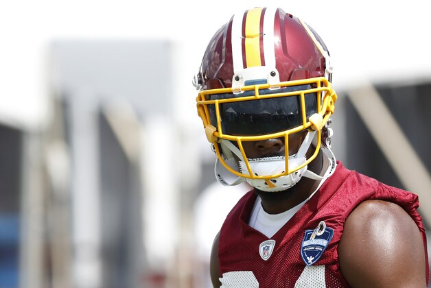 Jul 28, 2016; Richmond, VA, USA; Washington Redskins cornerback Josh Norman (24) walks onto the field prior to afternoon practice on day one of training camp at Bon Secours Washington Redskins Training Center. Mandatory Credit: Geoff Burke-USA TODAY Sports