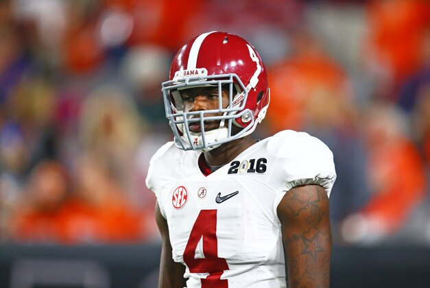 Jan 11, 2016; Glendale, AZ, USA; Alabama Crimson Tide wide receiver Daylon Charlot (4) against the Clemson Tigers in the 2016 CFP National Championship at University of Phoenix Stadium. Mandatory Credit: Mark J. Rebilas-USA TODAY Sports