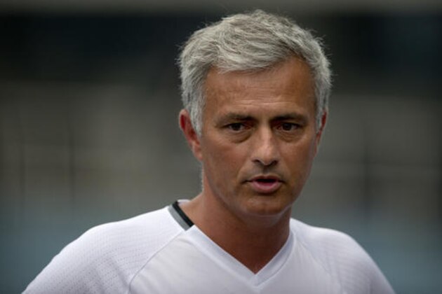 Manchester United manager Jose Mourinho speaks to the media before the team's training session at the Olympic Sports Center Stadium in Beijing, Sunday, July 24, 2016. Manchester United will play a friendly soccer match against Manchester City in Beijing on Monday night. (AP Photo/Mark Schiefelbein)