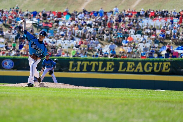 SOUTH WILLIAMSPORT, PA - AUGUST 24:  Pitcher Zach Hare #19 of the West Team from Las Vegas, Nevada throws to a Team Japan batter during the first inning of the Little League World Series third place game at Lamade Stadium on August 24, 2014 in South Williamsport, Pennsylvania.  (Photo by Rob Carr/Getty Images)
