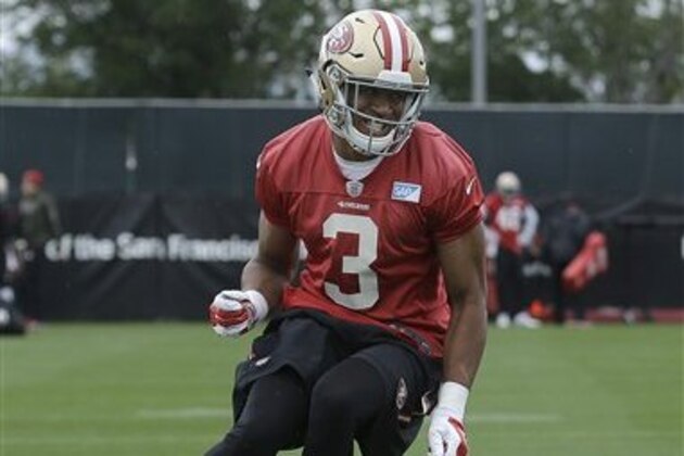 San Francisco 49ers' Eric Rogers practices during an NFL football rookie minicamp in Santa Clara, Calif., Saturday, May 7, 2016. (AP Photo/Jeff Chiu)