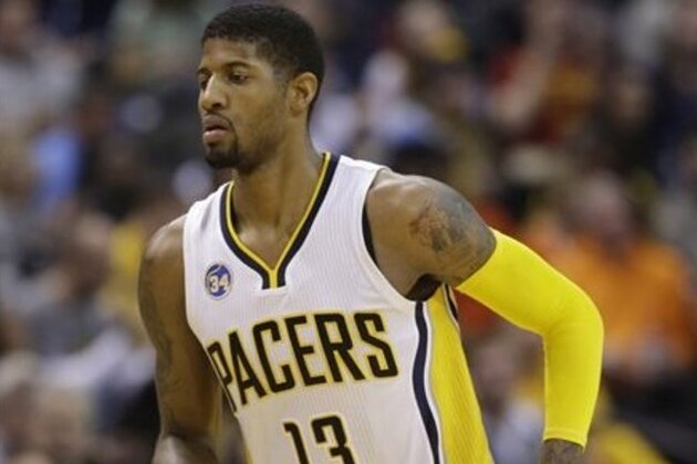 Indiana Pacers' Paul George (13) in action during the second half of an NBA basketball game against the Atlanta Hawks, Thursday, Jan. 28, 2016, in Indianapolis. Indiana won 111-92. (AP Photo/Darron Cummings) Indiana Pacers' Paul George (13) in action during the second half of an NBA basketball game against the Atlanta Hawks, Thursday, Jan. 28, 2016, in Indianapolis. Indiana won 111-92. (AP Photo/Darron Cummings)