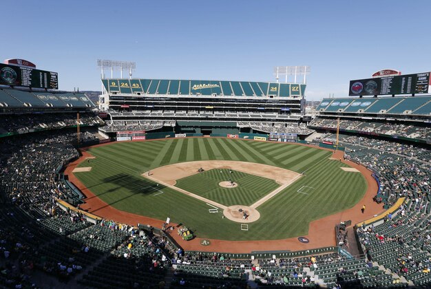 Jul 18, 2015; Oakland, CA, USA; O.co Coliseum home of the Oakland Athletics before the game against the Minnesota Twins Mandatory Credit: Bob Stanton-USA TODAY Sports