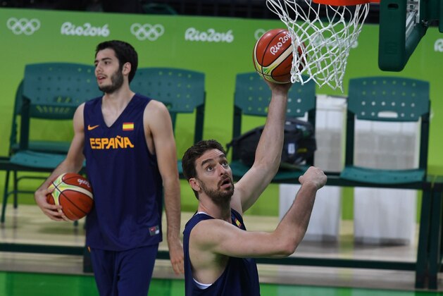 Spain's Pau Gasol attends a basketball training session at the Olympic Park in Rio de Janeiro on August 4, 2016, ahead of the Rio 2016 Olympic Games. / AFP / MARK RALSTON        (Photo credit should read MARK RALSTON/AFP/Getty Images)