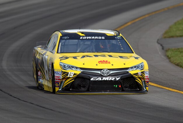 Jul 30, 2016; Long Pond, PA, USA; NASCAR Sprint Cup Series driver Carl Edwards (19) during practice for the Pennsylvania 400 at Pocono Raceway. Mandatory Credit: Matthew O'Haren-USA TODAY Sports