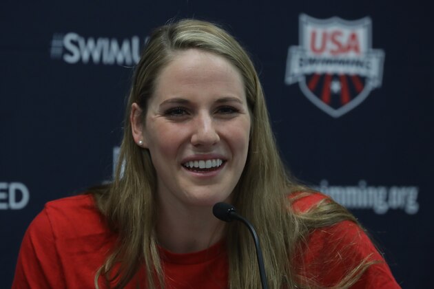 SAN ANTONIO, TX - JULY 16:  Missy Franklin talks with the media during the 2016 U.S. Olympic Swimming Team Training Camp Media Day on July 16, 2016 in San Antonio, Texas.  (Photo by Ronald Martinez/Getty Images)