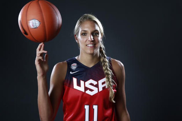 FILE - In this March 9, 2016, file photo, basketball player Elena Delle Donne poses for photo at the 2016 Team USA Media Summit in Beverly Hills, Calif. The Americans will face France on Wednesday at the University of Delaware, play Canada on Friday in Bridgeport, Connecticut, and host Australia on Sunday in New York before heading to the Rio Olympics. The Americans will play France in the home state of Olympic rookie Elena Delle Donne.  (AP Photo/Damian Dovarganes, FIle)