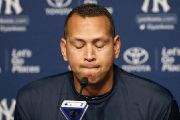 New York Yankees designated hitter Alex Rodriguez pauses during a news conference, Sunday, Aug. 7, 2016, in New York, after announcing that Friday, Aug. 12, will be his last game as a player. Rodriguez will continue on in a role as a special advisor to the team and an instructor through Dec. 31, 2017. (AP Photo/Kathy Willens)