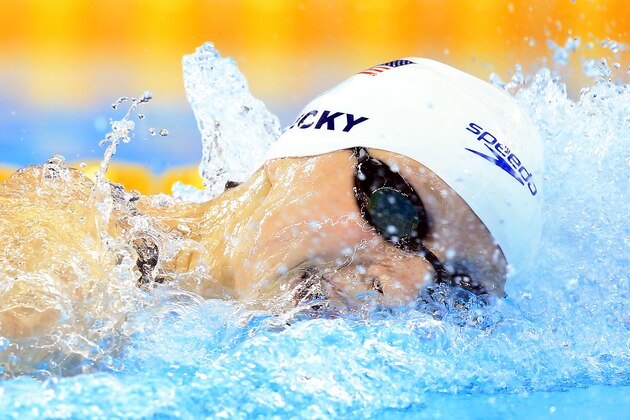 RIO DE JANEIRO, BRAZIL - AUGUST 07: Katie Ledecky of the USA competes in the Women's 400m Freestyle Heats on Day 2 of the Rio 2016 Olympic Games at the Olympic Aquatics Stadium on August 7, 2016 in Rio de Janerio, Brazil. (Photo by Vaughn Ridley/Getty Images) RIO DE JANEIRO, BRAZIL - AUGUST 07: Katie Ledecky of the USA competes in the Women's 400m Freestyle Heats on Day 2 of the Rio 2016 Olympic Games at the Olympic Aquatics Stadium on August 7, 2016 in Rio de Janerio, Brazil. (Photo by Vaughn Ridley/Getty Images)