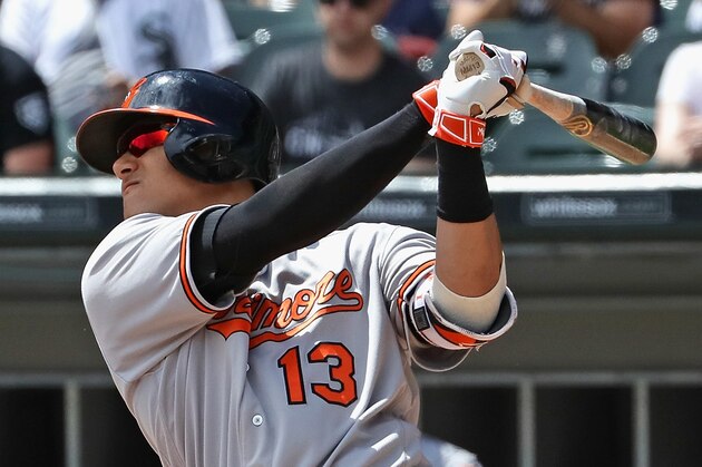 CHICAGO, IL - AUGUST 07: Manny Machado #13 of the Baltimore Orioles hits a solo home run in the 1st inning against the Chicago White Sox at U.S. Cellular Field on August 7, 2016 in Chicago, Illinois. (Photo by Jonathan Daniel/Getty Images)