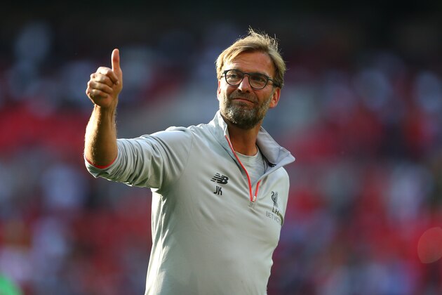 LONDON, ENGLAND - AUGUST 06: A thumbs up from Jurgen Klopp manager of Liverpool after the International Champions Cup 2016 match between Liverpool and Barcelona at Wembley Stadium on August 6, 2016 in London, England. (Photo by Catherine Ivill - AMA/Getty Images)