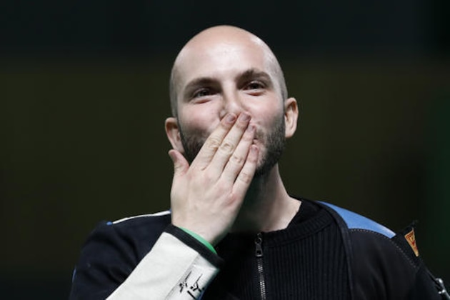 Niccolo Campriani of Italy celebrates after winning the men's 10-meter air rifle event at the 2016 Summer Olympics in Rio de Janeiro, Brazil, Monday, Aug. 8, 2016. (AP Photo/Hassan Ammar) Niccolo Campriani of Italy celebrates after winning the men's 10-meter air rifle event at the 2016 Summer Olympics in Rio de Janeiro, Brazil, Monday, Aug. 8, 2016. (AP Photo/Hassan Ammar)
