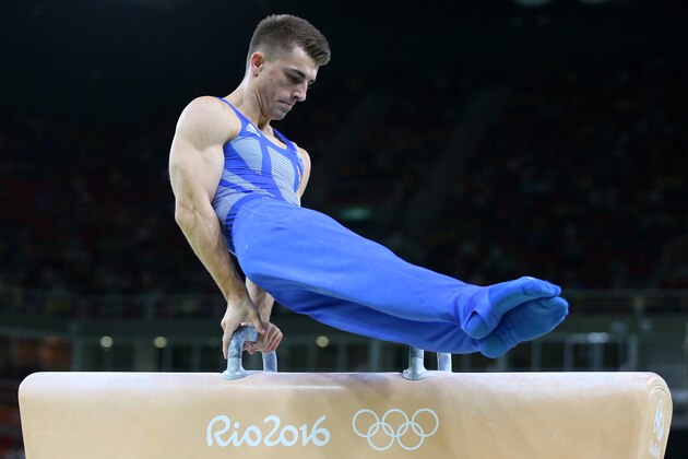 RIO DE JANEIRO, BRAZIL - AUGUST 06:  Max Whitlock of Great Britain competes on the pommel horse in the Artistic Gymnastics Men's Team qualification on Day 1 of the Rio 2016 Olympic Games at Rio Olympic Arena on August 6, 2016 in Rio de Janeiro, Brazil.  (Photo by Alex Livesey/Getty Images)