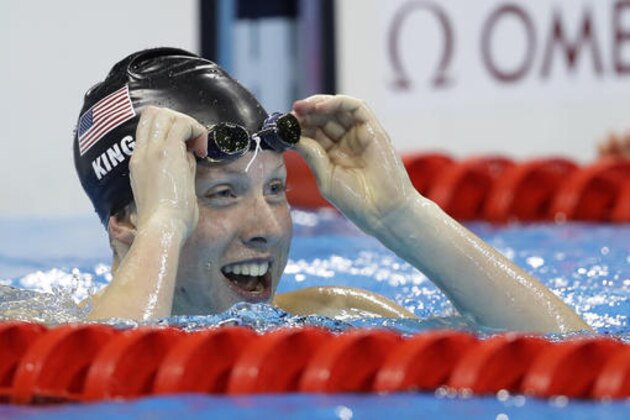 United States' Lilly King celebrates after winning the gold medal in the women's 100-meter breaststroke final during the swimming competitions at the 2016 Summer Olympics, Monday, Aug. 8, 2016, in Rio de Janeiro, Brazil. (AP Photo/Michael Sohn)