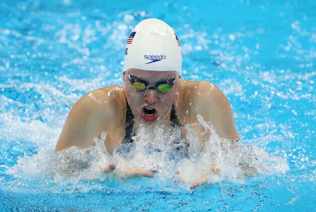 Aug 7, 2016; Rio de Janeiro, Brazil;  Lilly King (USA) during the women's 100m breaststroke heats in the Rio 2016 Summer Olympic Games at Olympic Aquatics Stadium. Mandatory Credit: Rob Schumacher-USA TODAY Sports