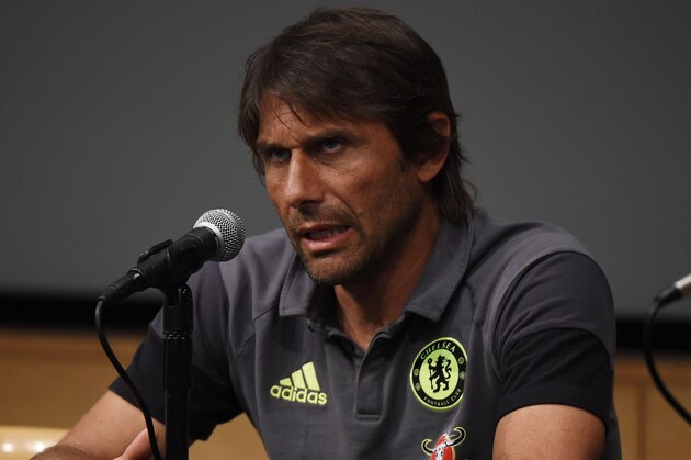 New Chelsea coach Antonio Conte speaks during a press conference before their International Champions Cup (ICC) game against Liverpool, at the UCLA Campus in Westwood, California on July 26, 2016.  
The two teams will meet at the Rose Bowl on July 27, 2016. / AFP / Mark Ralston        (Photo credit should read MARK RALSTON/AFP/Getty Images)