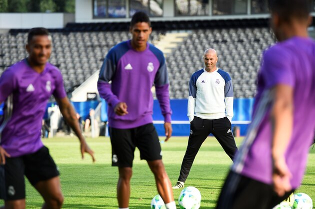 Real Madrid's French head coach Zinedine Zidane attends a training session on the eve of the UEFA Super Cup final football match between Real Madrid CF and Sevilla FC on August 8, 2016 at the Lerkendal Stadion in Trondheim, Norway. / AFP / JONATHAN NACKSTRAND        (Photo credit should read JONATHAN NACKSTRAND/AFP/Getty Images)