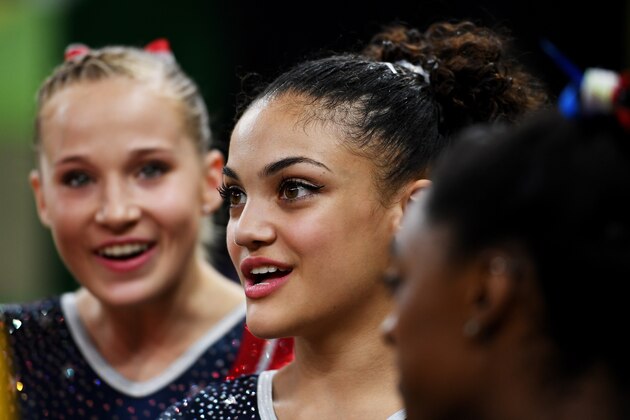 RIO DE JANEIRO, BRAZIL - AUGUST 09:  Lauren Hernandez of the United States looks on during the Artistic Gymnastics Women's Team Final on Day 4 of the Rio 2016 Olympic Games at the Rio Olympic Arena on August 9, 2016 in Rio de Janeiro, Brazil.  (Photo by Laurence Griffiths/Getty Images)