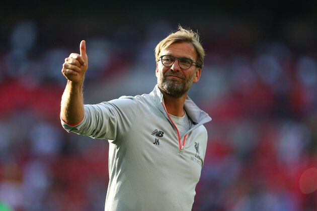 LONDON, ENGLAND - AUGUST 06: A thumbs up from Jurgen Klopp manager of Liverpool after the International Champions Cup 2016 match between Liverpool and Barcelona at Wembley Stadium on August 6, 2016 in London, England. (Photo by Catherine Ivill - AMA/Getty Images)