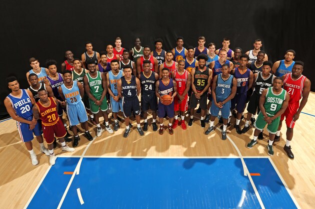 TARRYTOWN, NY - AUGUST 7:  The 2016 draft class poses for a photo during the 2016 NBA Rookie Shoot on August 7, 2016 at the Madison Square Garden Training Center in Tarrytown, New York. NOTE TO USER: User expressly acknowledges and agrees that, by downloading and/or using this Photograph, user is consenting to the terms and conditions of the Getty Images License Agreement. Mandatory Copyright Notice: Copyright 2016 NBAE (Photo by Gary Dineen/NBAE via Getty Images)