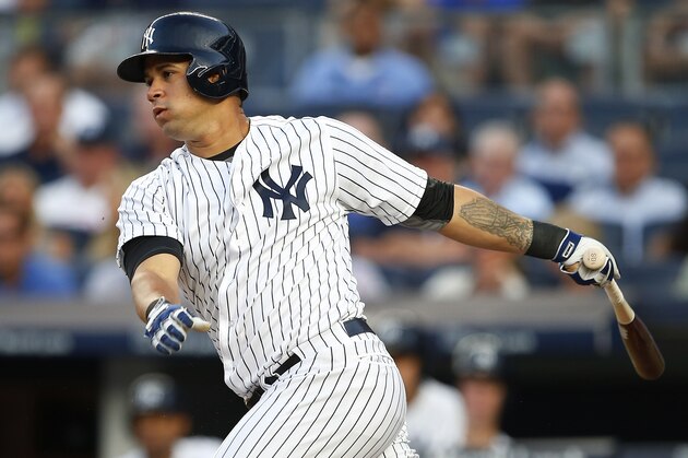 NEW YORK, NY - AUGUST 04: Gary Sanchez #24 of the New York Yankees in action during a game against the New York Mets at Yankee Stadium on August 4, 2016 in the Bronx borough of New York City. The Mets defeated the Yankees 4-1. (Photo by Rich Schultz/Getty Images)