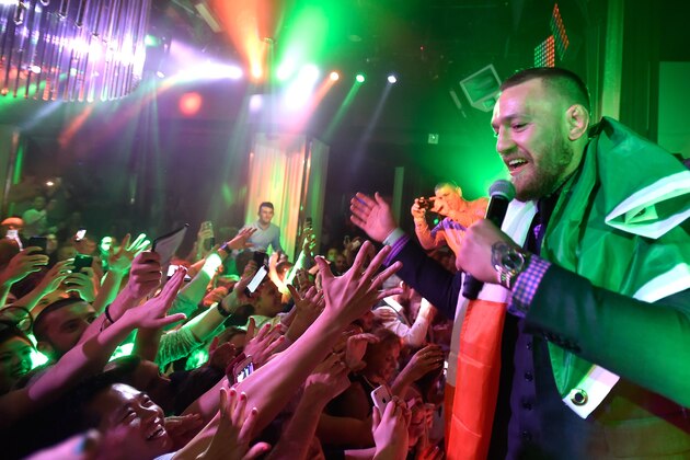 LAS VEGAS, NV - JULY 10:  Mixed martial artist Conor McGregor speaks to the crowd during his birthday celebration at Intrigue Nightclub at Wynn Las Vegas early July 10, 2016 in Las Vegas, Nevada.  (Photo by David Becker/Getty Images  for Wynn Las Vegas)