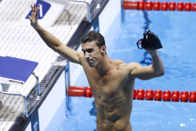 USA's Michael Phelps celebrates after he won the Men's 200m Individual Medley Final during the swimming event at the Rio 2016 Olympic Games at the Olympic Aquatics Stadium in Rio de Janeiro on August 11, 2016. / AFP / Odd Andersen (Photo credit should read ODD ANDERSEN/AFP/Getty Images) USA's Michael Phelps celebrates after he won the Men's 200m Individual Medley Final during the swimming event at the Rio 2016 Olympic Games at the Olympic Aquatics Stadium in Rio de Janeiro on August 11, 2016. / AFP / Odd Andersen (Photo credit should read ODD ANDERSEN/AFP/Getty Images)