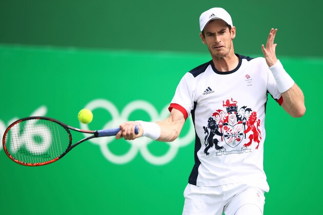 RIO DE JANEIRO, BRAZIL - AUGUST 12:  Andy Murray of Great Britain returns a forehand against Steve Johnson of the United States in the Men's Singles Quarterfinal on Day 7 of the Rio 2016 Olympic Games at the Olympic Tennis Centre on August 12, 2016 in Rio de Janeiro, Brazil.  (Photo by Mark Kolbe/Getty Images)Andy Murray of Great Britain  (Photo by Mark Kolbe/Getty Images)