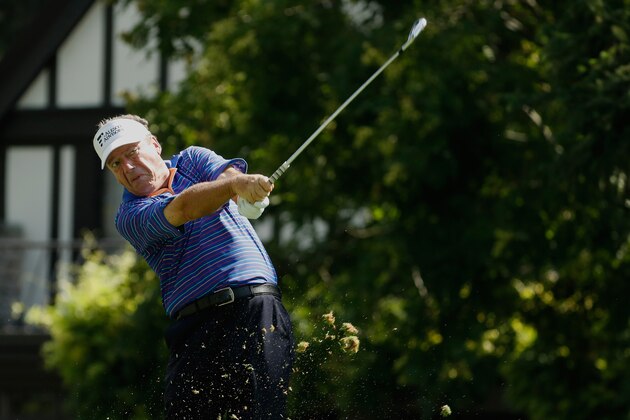 COLUMBUS, OH - AUGUST 12: Joey Sindelar hits his tee shot on the fourth hole during the second round of the 2016 US Senior Open at Scioto Country Club on August 12, 2016 in Columbus, Ohio. (Photo by Gregory Shamus/Getty Images)