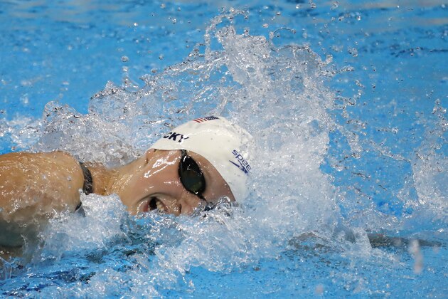 RIO DE JANEIRO, BRAZIL - AUGUST 11:  Katie Ledecky of the United States competes in the Women's 800m Freestyle heat on Day 6 of the Rio 2016 Olympic Games at the Olympic Aquatics Stadium on August 11, 2016 in Rio de Janeiro, Brazil.  (Photo by Al Bello/Getty Images)