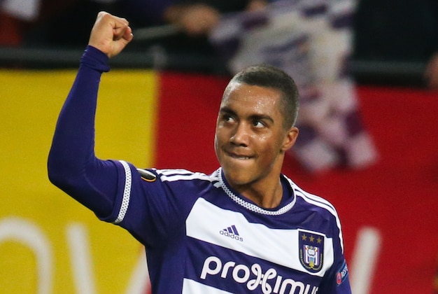 Anderlecht's Youri Tielemans celebrates after scoring during the UEFA Europa League group J football match RSC Anderlecht vs Qarabag Futbol Klubu in Brussels on December 10, 2015. / AFP / BELGA / VIRGINIE LEFOUR / Belgium OUT        (Photo credit should read VIRGINIE LEFOUR/AFP/Getty Images)