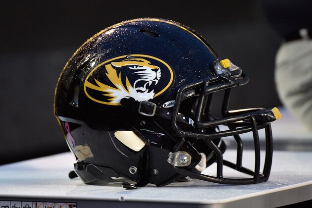 NASHVILLE, TN - OCTOBER 24:  A helmet of the Missouri Tigers rests on the sideline during a game against of the Vanderbilt Commodores at Vanderbilt Stadium on October 24, 2015 in Nashville, Tennessee.  (Photo by Frederick Breedon/Getty Images)