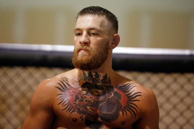 LAS VEGAS, NV - AUGUST 12:  UFC Featherweight Champion Conor McGregor trains during an open workout at his gym on August 12, 2016 in Las Vegas, Nevada. McGregor is scheduled to fight Nate Diaz in a welterweight rematch at UFC 202: Diaz vs. McGregor 2 on August 20, 2016 in Las Vegas.  (Photo by Isaac Brekken/Getty Images)