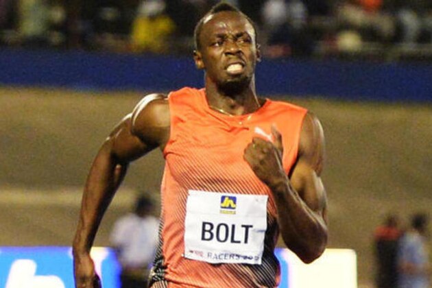 FILE - In this June 11, 2016, file photo, Usain Bolt, of Jamaica, wins the 100-meter final ahead of Yohan Blake and Asafa Powell, both of Jamaica, in the Racers Grand Prix track and field event at the National Stadium in Kingston, Jamaica. We'll finally get our chance to see the fastest man in the world. Bolt, the two-time defending champion in the 100-meter sprint, takes to the track for his first heat of the games Saturday, Aug. 13 . The Jamaican athlete (and self-described entertainer) set the world record in 2009 and the Olympic record in 2012 (London) breaking his previous record set in Beijing in 2008. (AP Photo/Collin Reid, File)