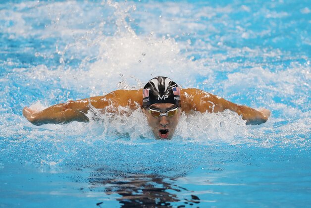Aug 13, 2016; Rio de Janeiro, Brazil; Michael Phelps (USA) during the men's 4x100 medley relay final in the Rio 2016 Summer Olympic Games at Olympic Aquatics Stadium. Mandatory Credit: Geoff Burke-USA TODAY Sports