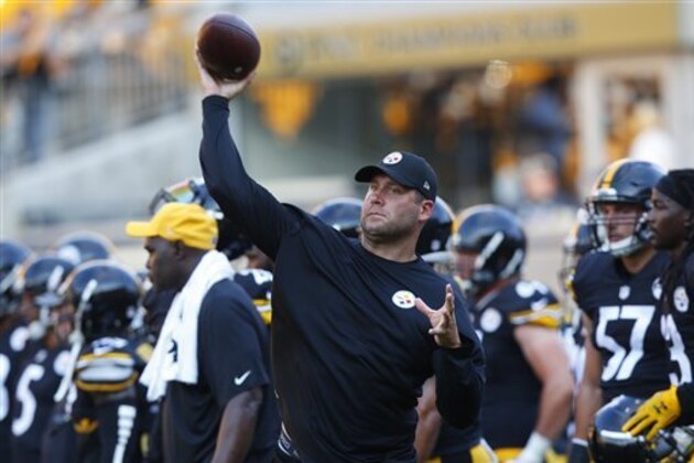 Pittsburgh Steelers quarterback Ben Roethlisberger warms up before an NFL exhibition football game against the Detroit Lions in Pittsburgh, Friday, Aug. 12, 2016. Roethlisberger did not play. (AP Photo/Jared Wickerham)