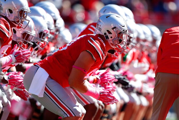 Oct 10, 2015; Columbus, OH, USA; The Ohio State Buckeyes prior to the game versus the Maryland Terrapins at Ohio Stadium. Ohio State won the game 49-28. Mandatory Credit: Joe Maiorana-USA TODAY Sports