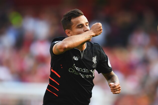 LONDON, ENGLAND - AUGUST 14: Philippe Coutinho of Liverpool celebrates scoring his free kick during the Premier League match between Arsenal and Liverpool at Emirates Stadium on August 14, 2016 in London, England. (Photo by Mike Hewitt/Getty Images) LONDON, ENGLAND - AUGUST 14: Philippe Coutinho of Liverpool celebrates scoring his free kick during the Premier League match between Arsenal and Liverpool at Emirates Stadium on August 14, 2016 in London, England. (Photo by Mike Hewitt/Getty Images)