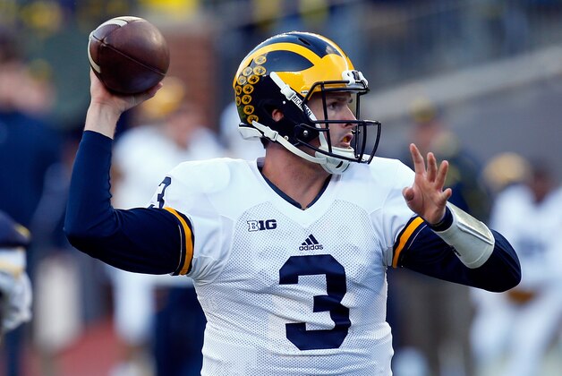 ANN ARBOR, MI - APRIL 01: Wilton Speight #3 of the Michigan Wolverines throws a pass during the Michigan Football Spring Game on April 1, 2016 at Michigan Stadium in Ann Arbor, Michigan.  (Photo by Gregory Shamus/Getty Images)
