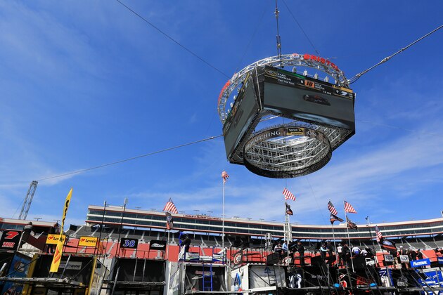 BRISTOL, TN - APRIL 15:  A view of the new Colossus scoreboard from the garage area during practice for the NASCAR Sprint Cup Series Food City 500 at Bristol Motor Speedway on April 14, 2016 in Bristol, Tennessee.  (Photo by Jerry Markland/Getty Images)