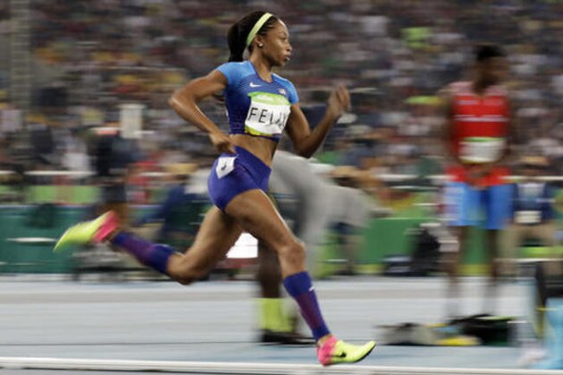 United States' Allyson Felix competes in the 100-meter semifinal during the athletics competitions of the 2016 Summer Olympics at the Olympic stadium in Rio de Janeiro, Brazil, Sunday, Aug. 14, 2016. (AP Photo/Gregory Bull)
