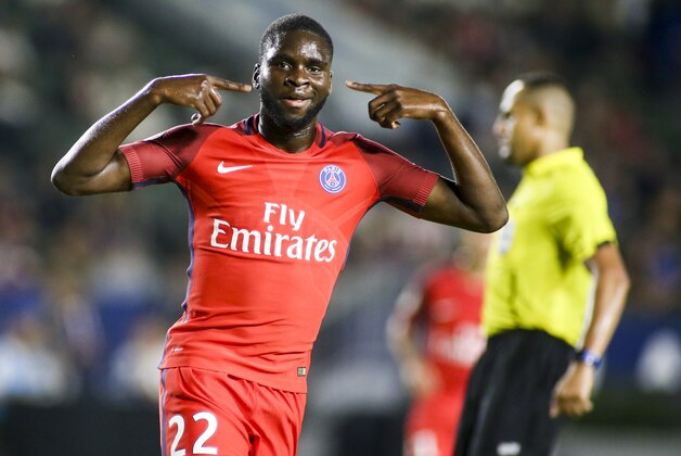 Paris Saint-Germain forward Odsonne Edouard celebrates his goal during their International Champions Cup (ICC) football game at StubHub Center in Carson, California on July 30, 2016. / AFP / RINGO CHIU        (Photo credit should read RINGO CHIU/AFP/Getty Images)