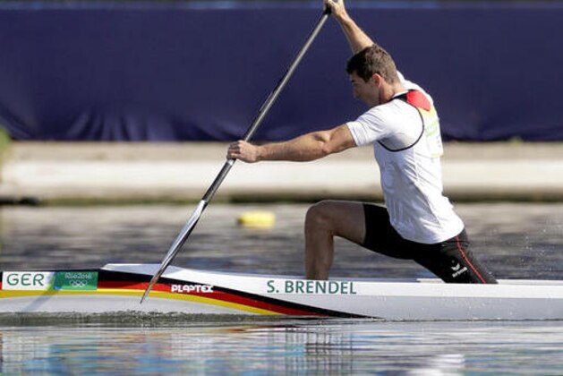 Germany's Sebastian Brendel paddles during the men's canoe single 1000m heat during the 2016 Summer Olympics in Rio de Janeiro, Brazil, Monday, Aug. 15, 2016. (AP Photo/Andre Penner)