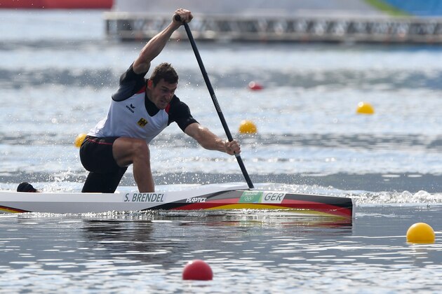 Germany's Sebastian Brendel competes in the Men's Canoe Single (C1) 1000m final at the Lagoa Stadium during the Rio 2016 Olympic Games in Rio de Janeiro on August 16, 2016. / AFP / Damien MEYER        (Photo credit should read DAMIEN MEYER/AFP/Getty Images)