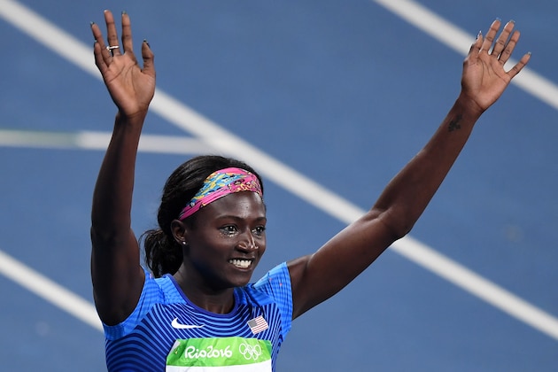 USA's Tori Bowie reacts after competing in the Women's 200m Semifinal during the athletics event at the Rio 2016 Olympic Games at the Olympic Stadium in Rio de Janeiro on August 16, 2016. / AFP / PEDRO UGARTE (Photo credit should read PEDRO UGARTE/AFP/Getty Images) USA's Tori Bowie reacts after competing in the Women's 200m Semifinal during the athletics event at the Rio 2016 Olympic Games at the Olympic Stadium in Rio de Janeiro on August 16, 2016. / AFP / PEDRO UGARTE (Photo credit should read PEDRO UGARTE/AFP/Getty Images)